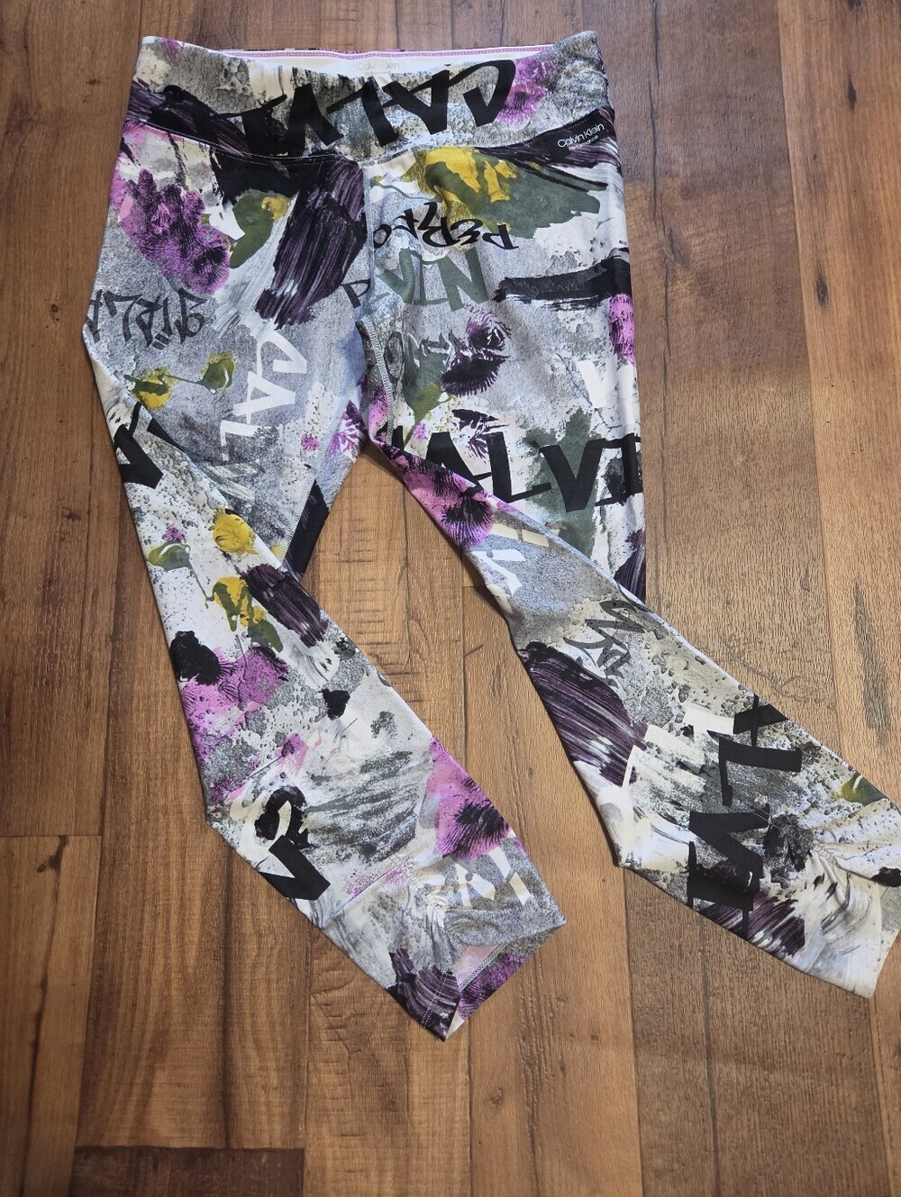 Calvin Kleins Multicolor Abstract Print Leggings - Sz L Like New